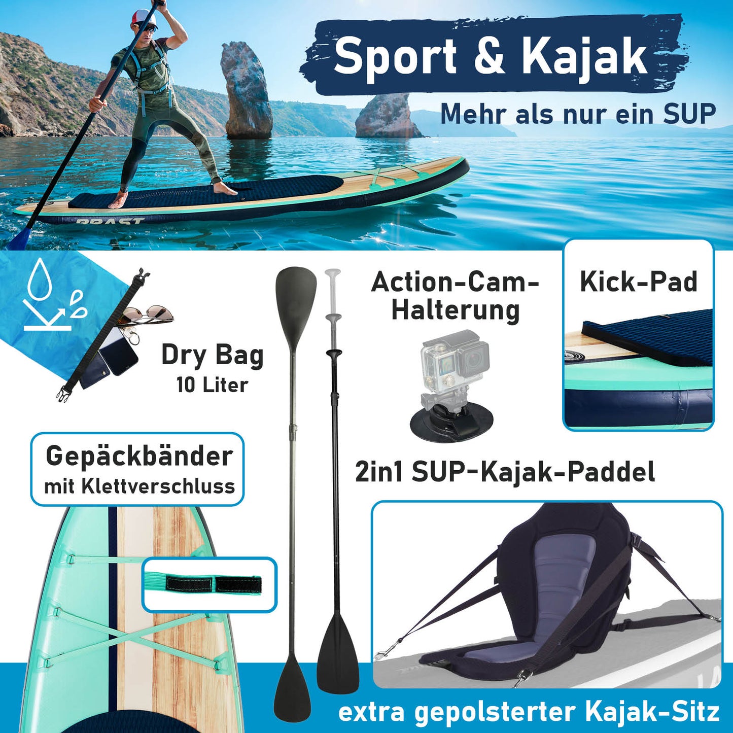 Aufblasbares SUP Board Set mit Sitz SHARK 320 nature