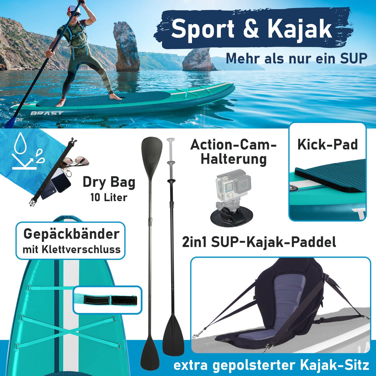 SUP Board aufblasbar mit Sitz SHARK 320 petrol