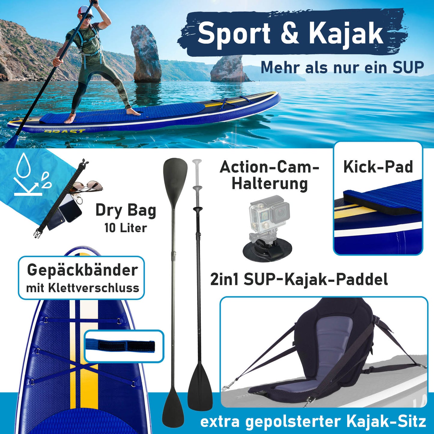 SUP Board aufblasbar mit Sitz SHARK 320 Deluxe