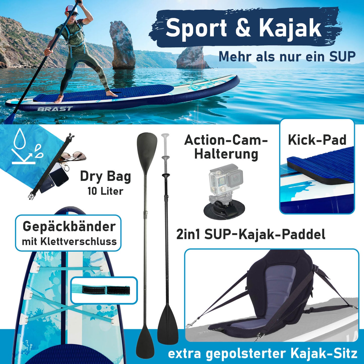 SUP Board aufblasbar mit Sitz SHARK 320 Splash