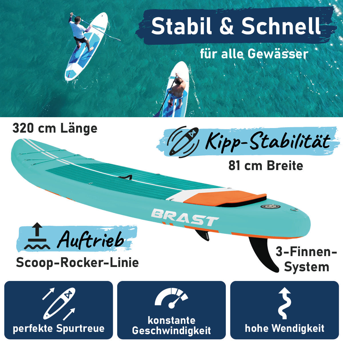SUP Board aufblasbar TURTLE 320 petrol