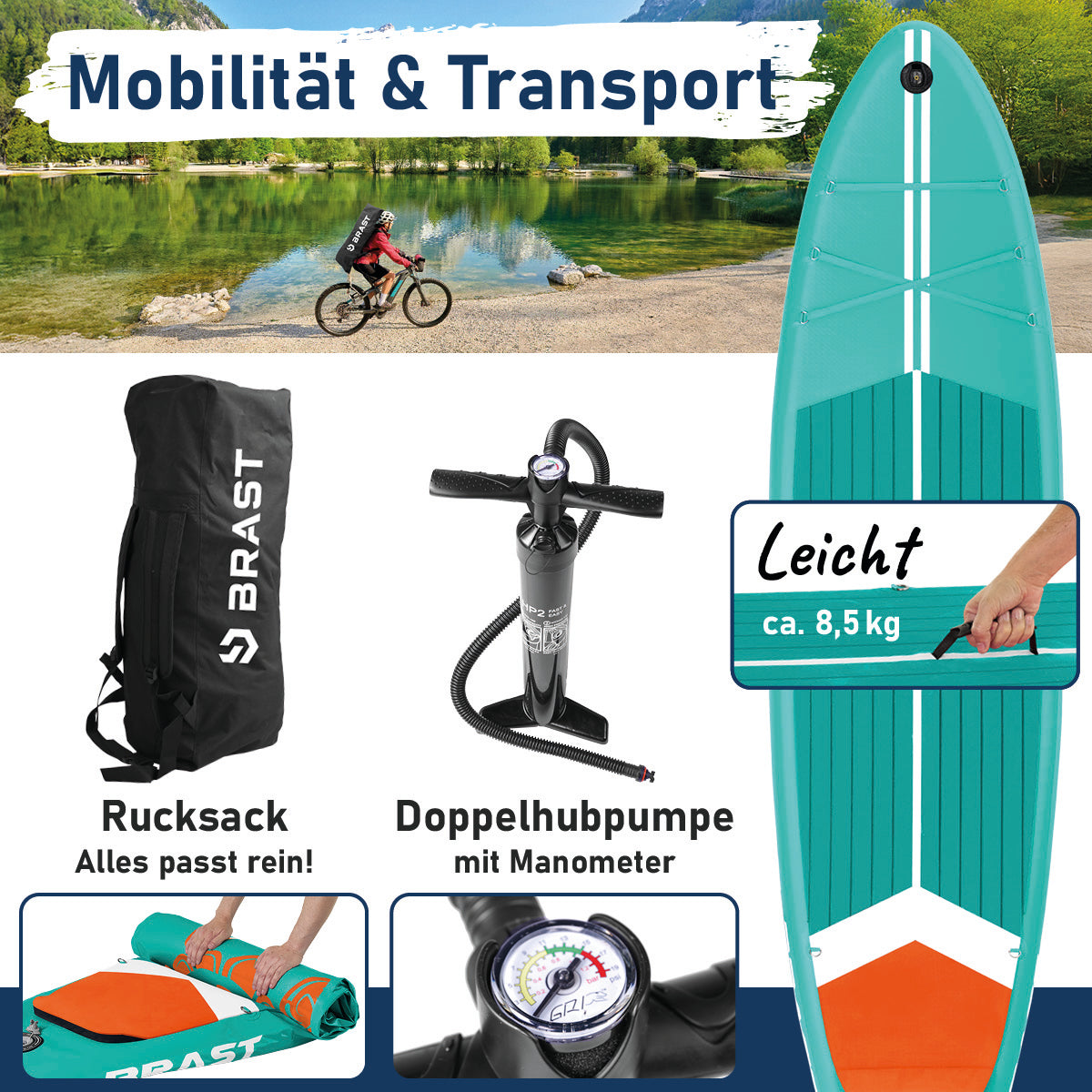 SUP Board aufblasbar TURTLE 320 petrol