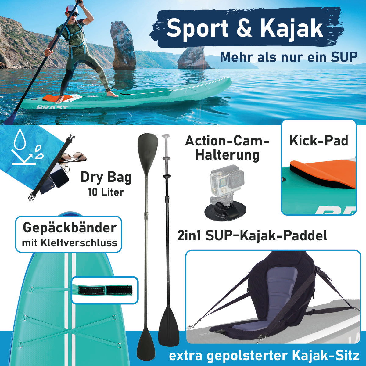 SUP Board aufblasbar TURTLE 320 petrol
