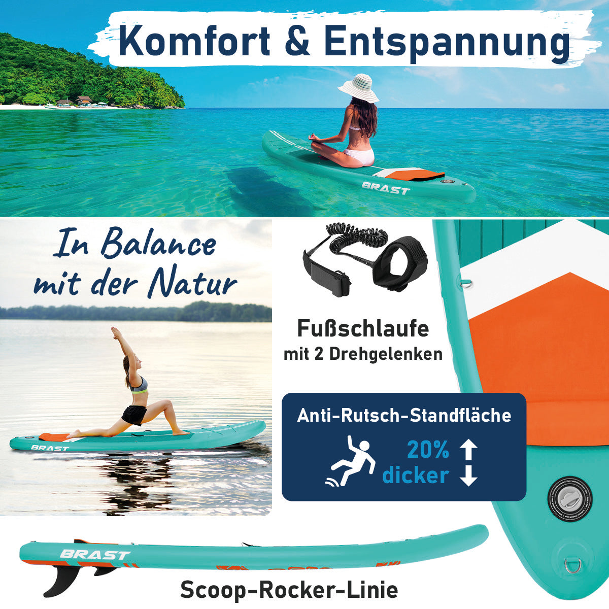 SUP Board aufblasbar TURTLE 320 petrol