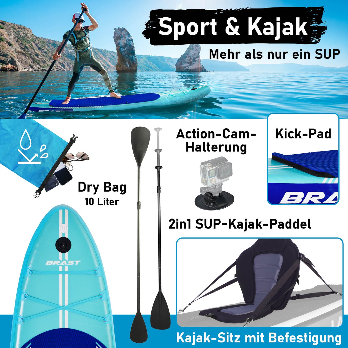 SUP Board aufblasbar LED SHARK 320 blue