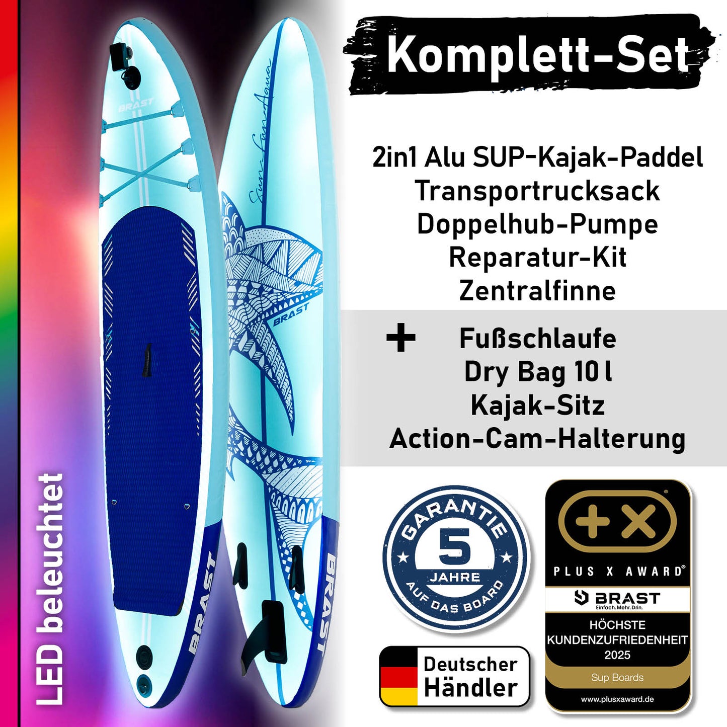SUP Board aufblasbar LED SHARK 320 blue
