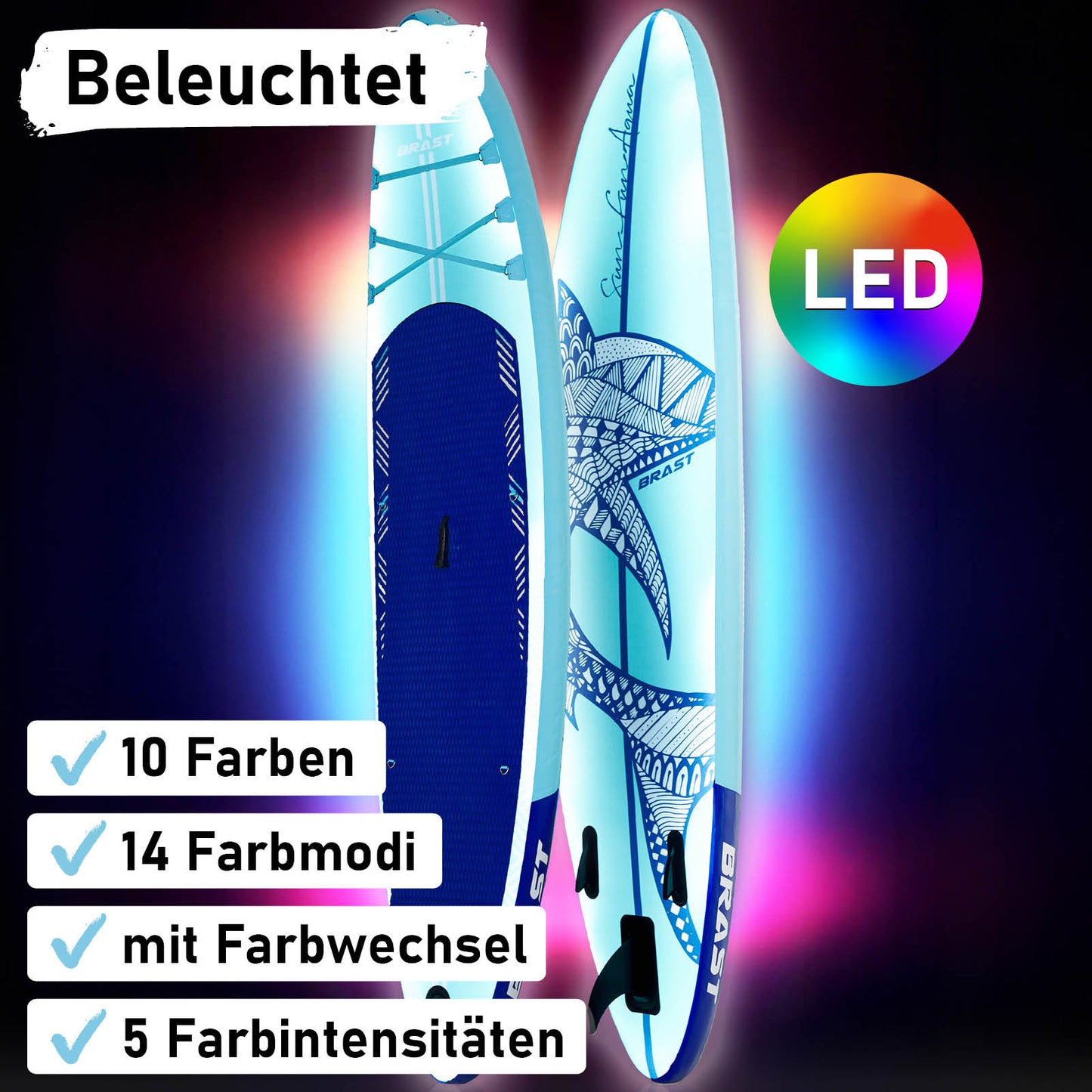 SUP Board aufblasbar LED SHARK 320 blue