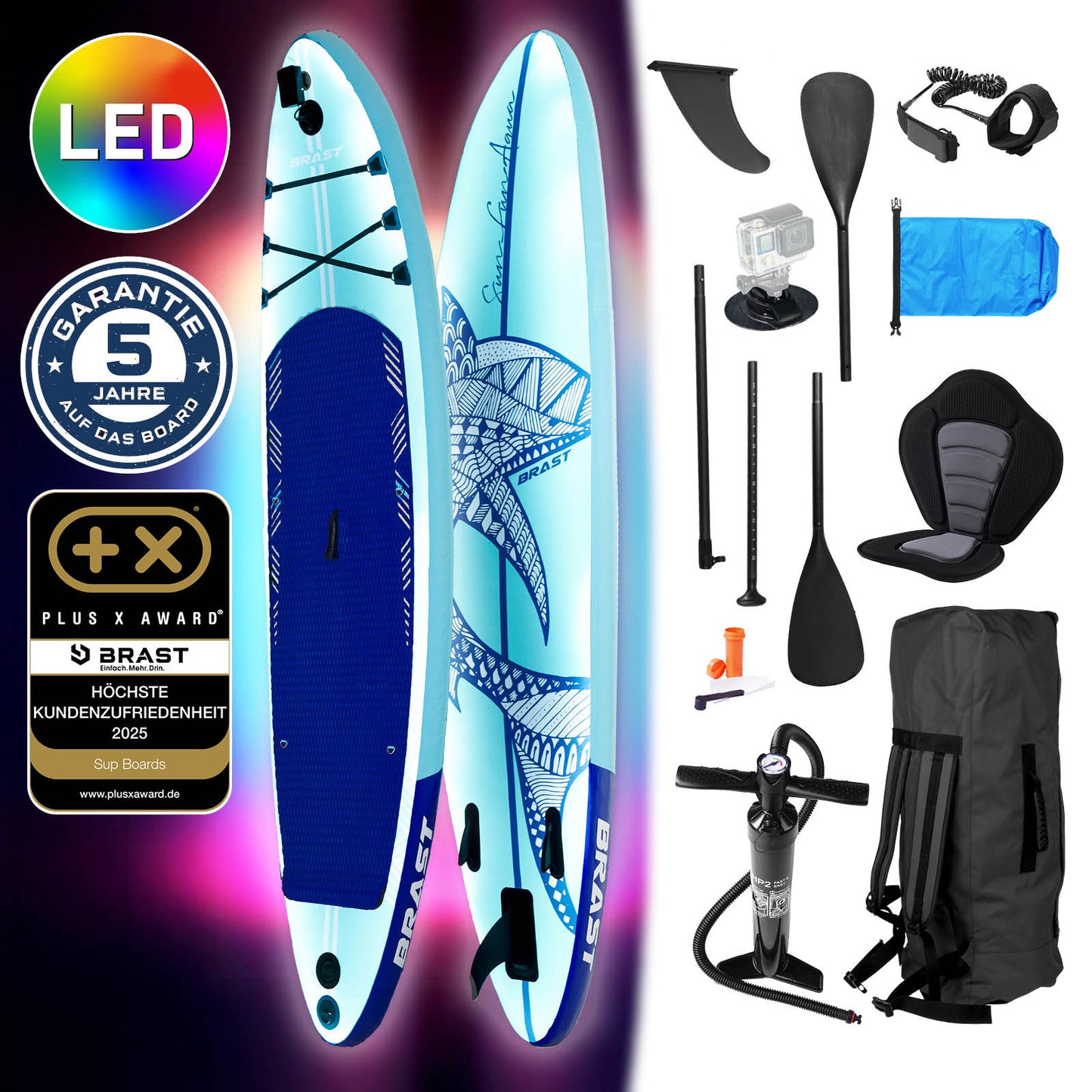 SUP Board aufblasbar LED SHARK 320 blue