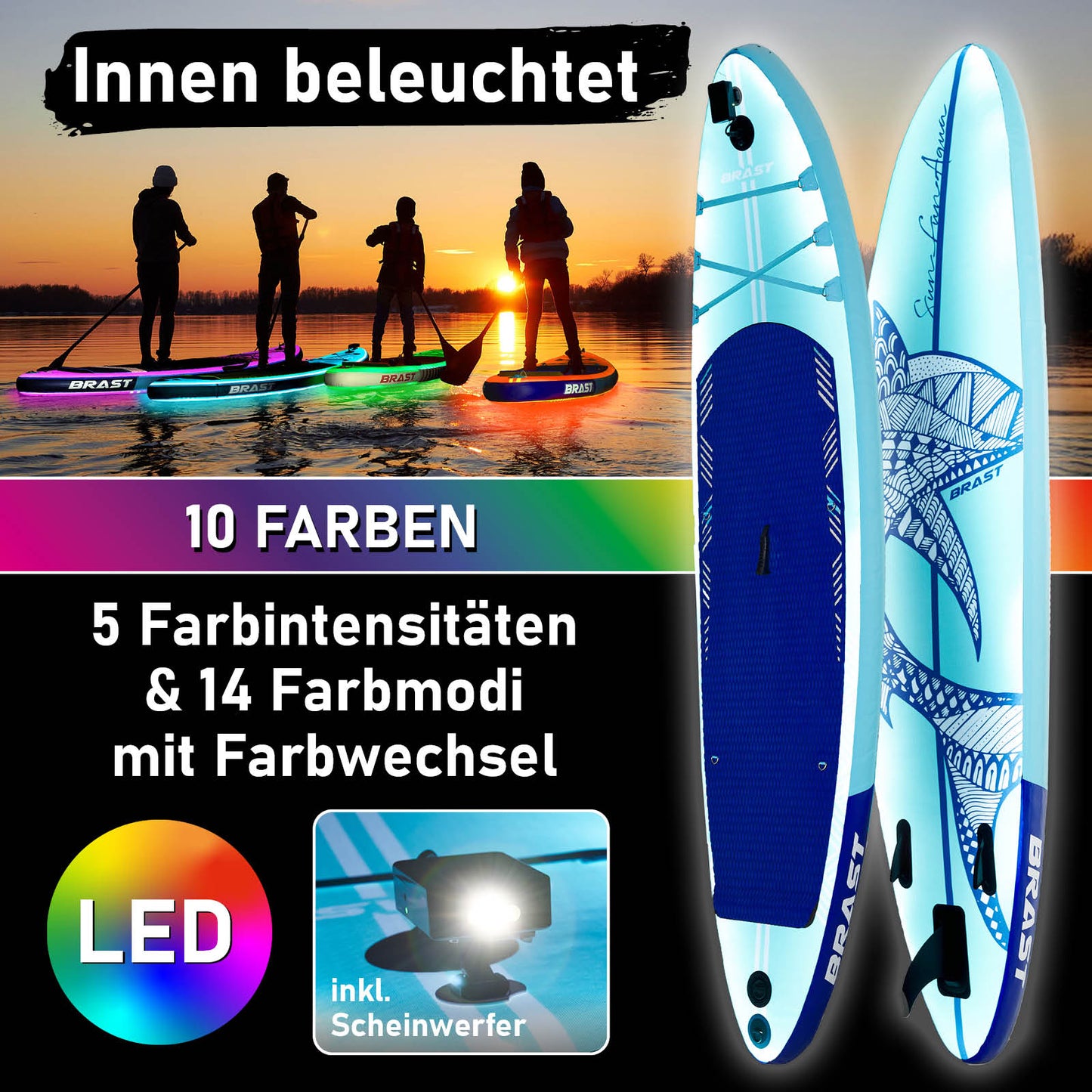 SUP Board aufblasbar LED SHARK 320 blue