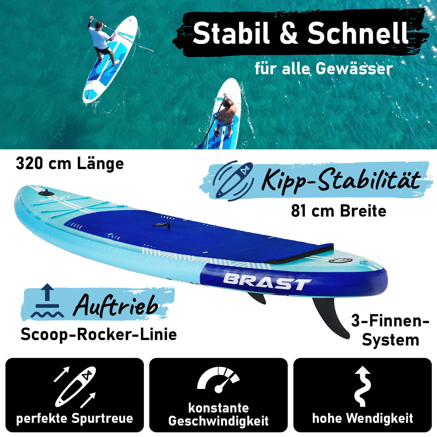 SUP Board aufblasbar LED SHARK 320 blue