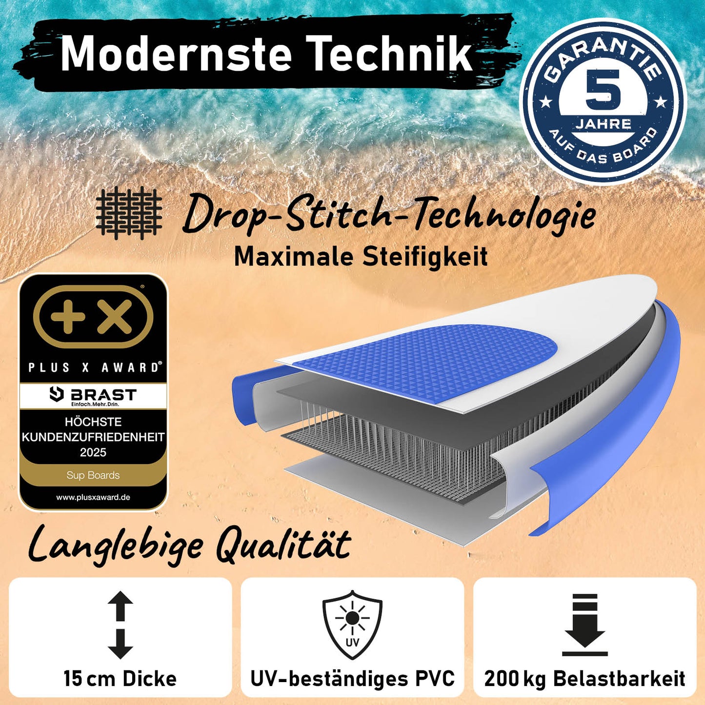 SUP Board aufblasbar LED SHARK 320 blue