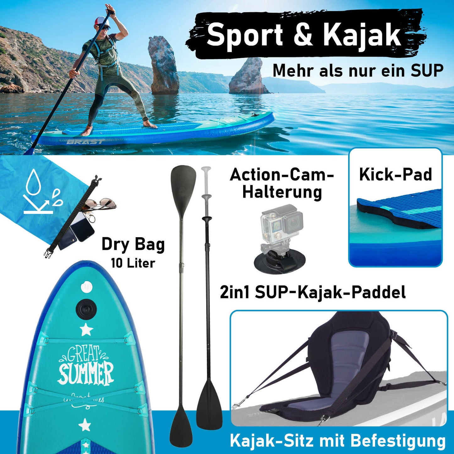 SUP Board aufblasbar LED SUMMER 320 petrol