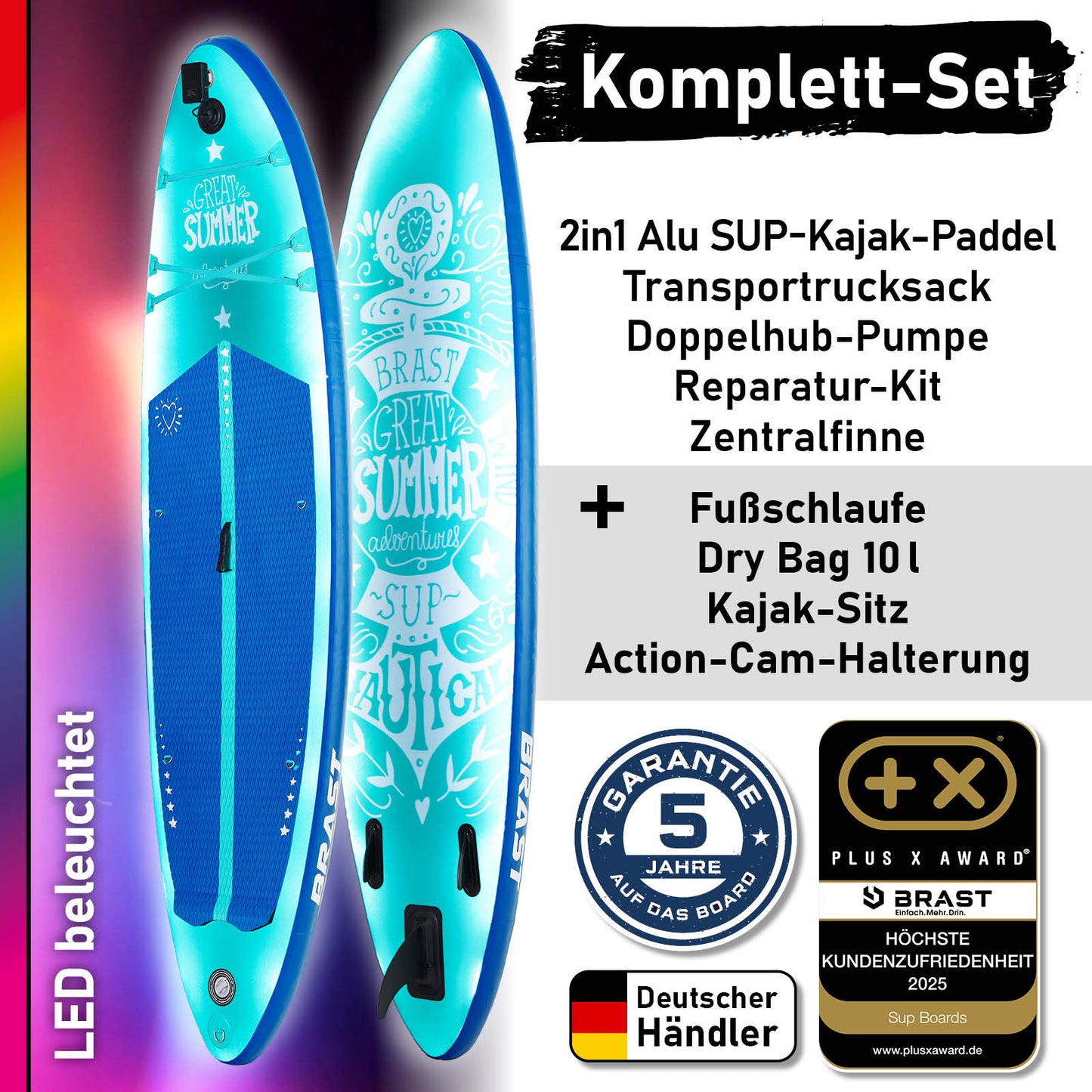 SUP Board aufblasbar LED SUMMER 320 petrol