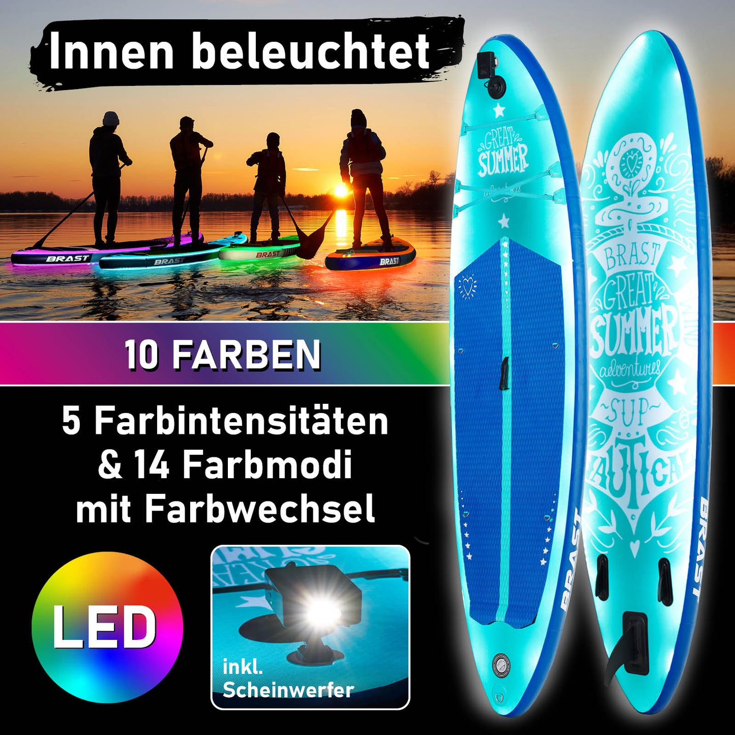 SUP Board aufblasbar LED SUMMER 320 petrol
