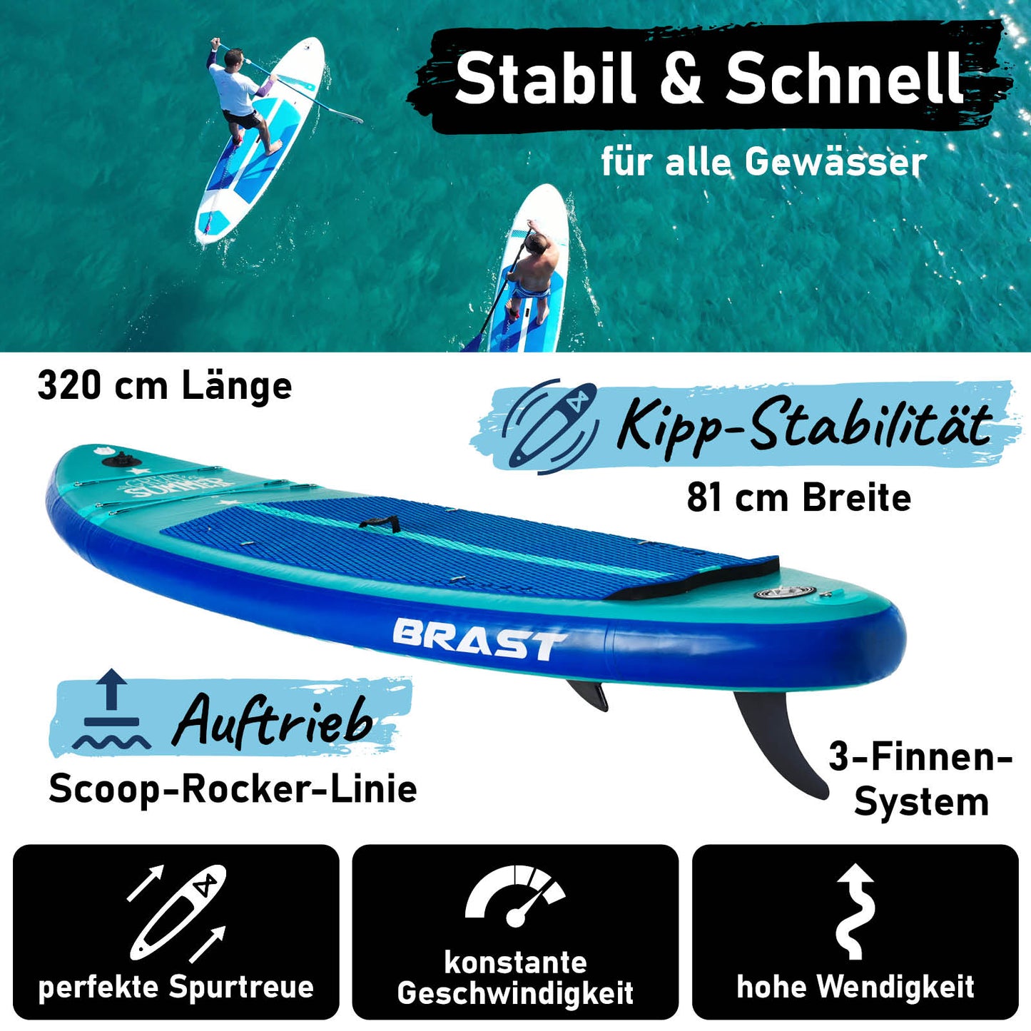 SUP Board aufblasbar LED SUMMER 320 petrol