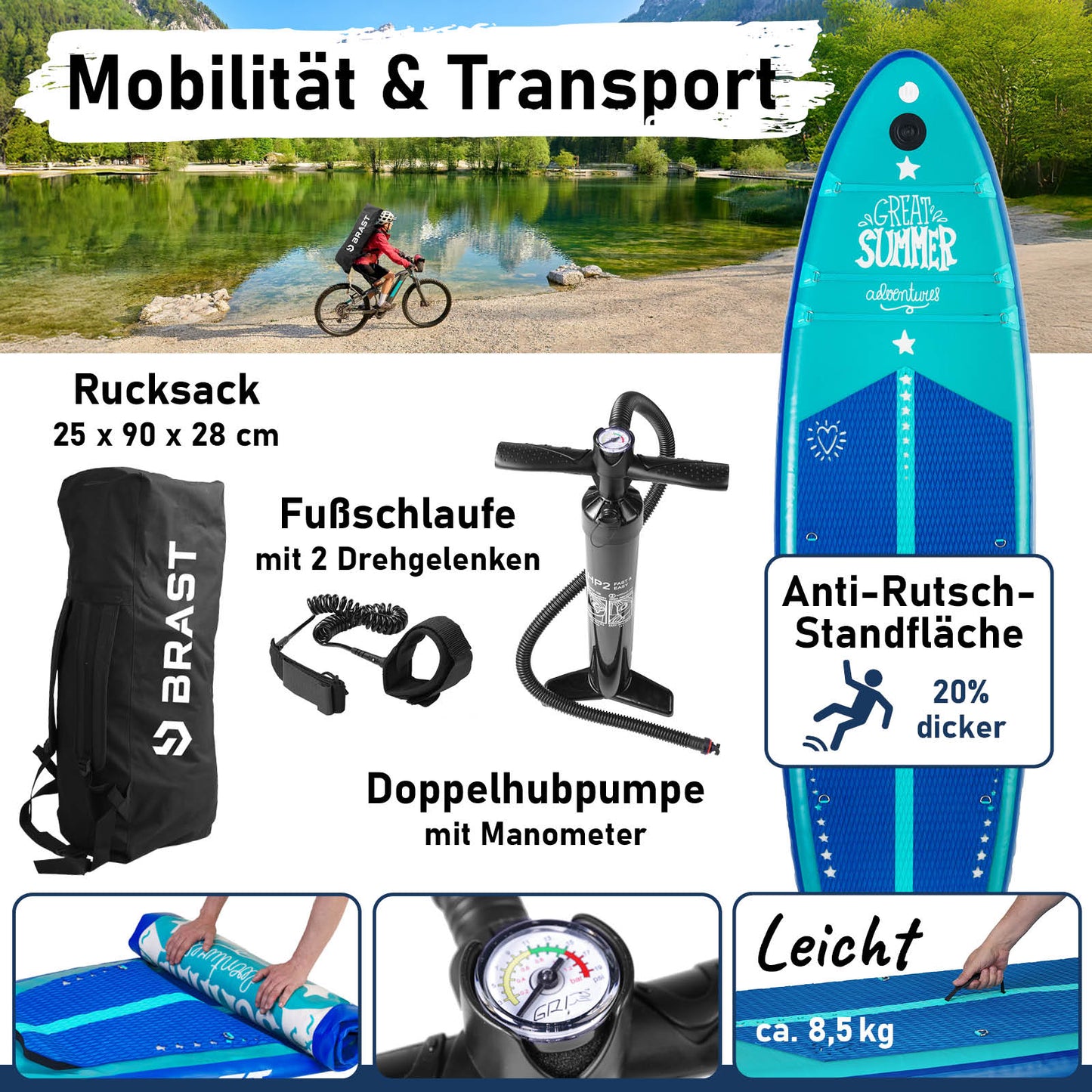 SUP Board aufblasbar LED SUMMER 320 petrol