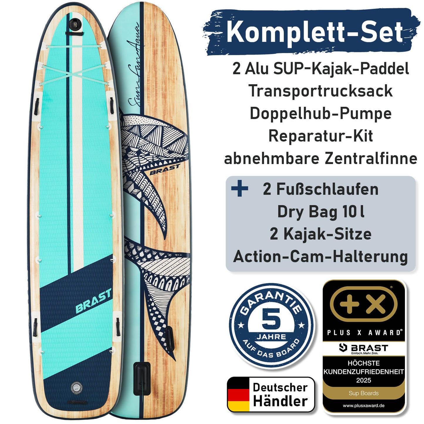 XXL SUP Board aufblasbar FAMILY SHARK natural 370
