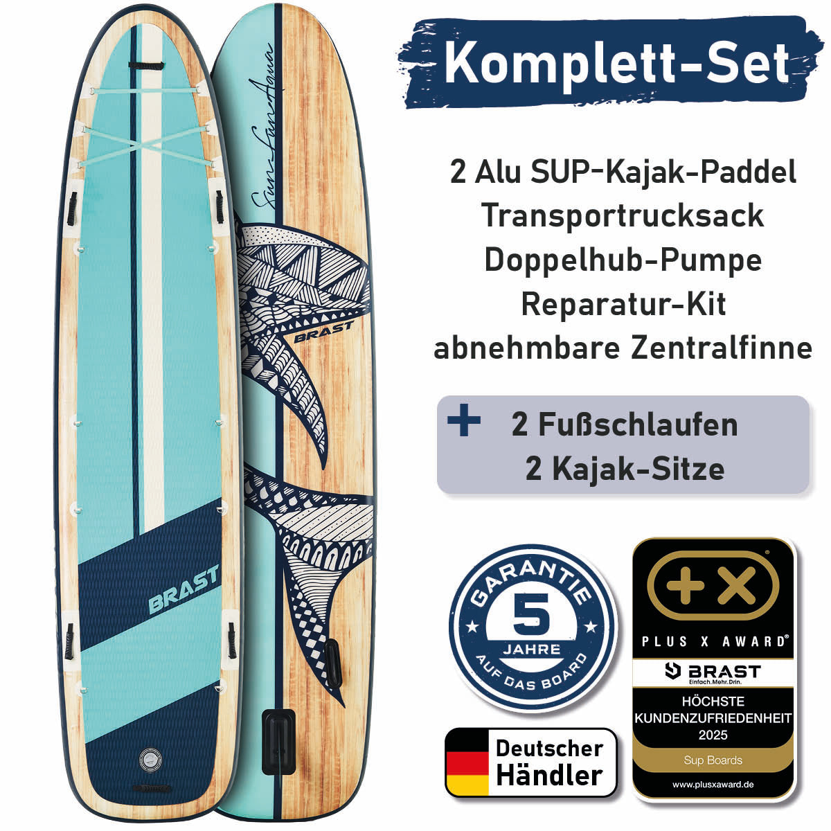XXL SUP Board aufblasbar FAMILY SHARK natural 370