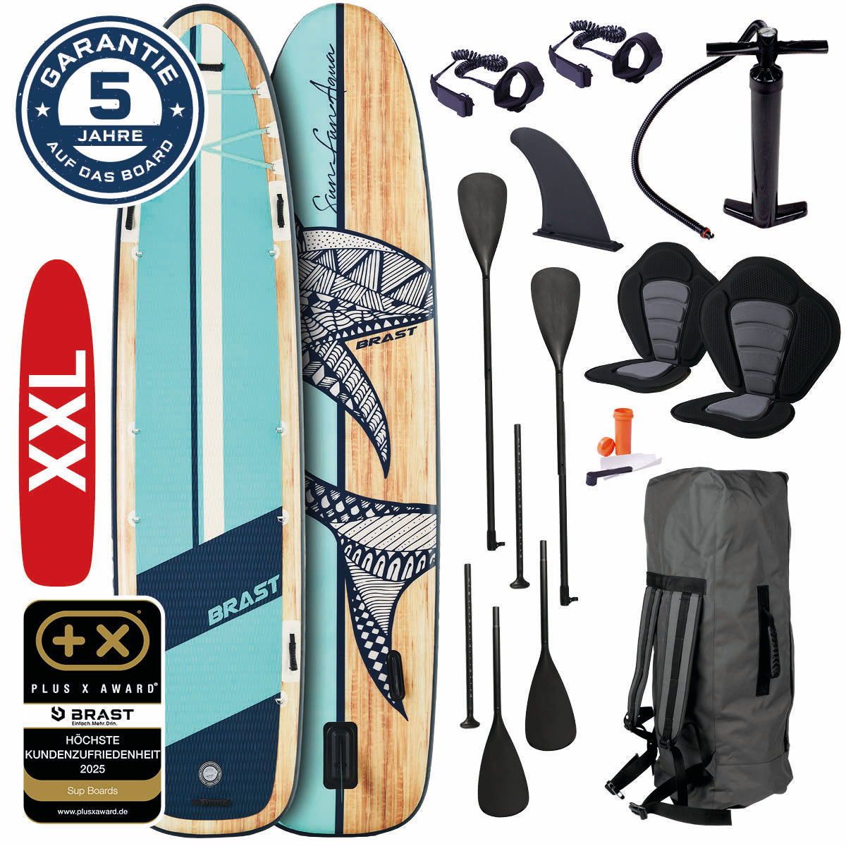 XXL SUP Board aufblasbar FAMILY SHARK natural 370