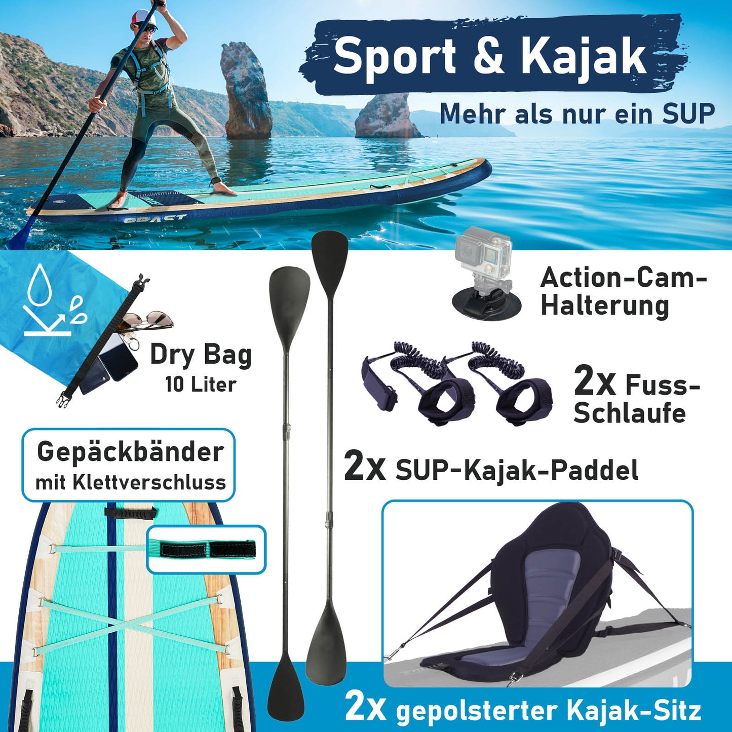 XXL SUP Board aufblasbar FAMILY SHARK natural 370