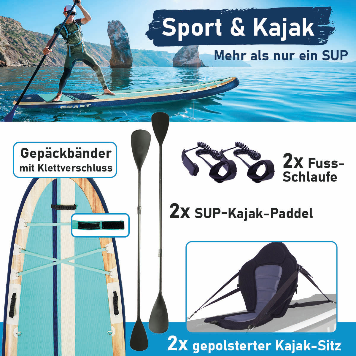 XXL SUP Board aufblasbar FAMILY SHARK natural 370