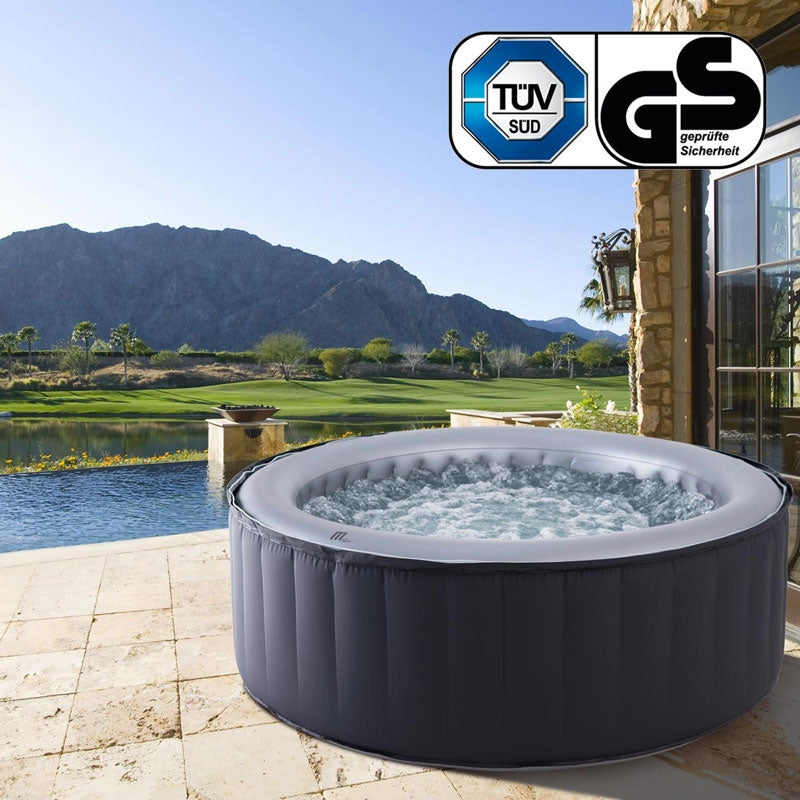 Runder aufblasbarer Whirlpool Outdoor in Grau mit fester Außenwand, Jacuzzi Gartenpool.