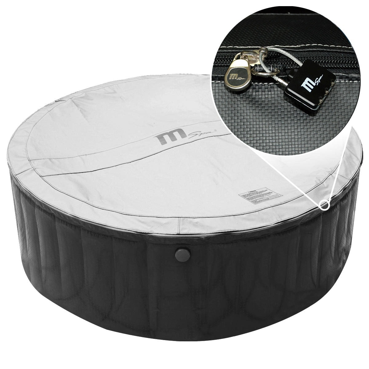 Aufblasbarer Whirlpool Outdoor mit silberner Abdeckung und fester Außenwand für Garten Jacuzzi.