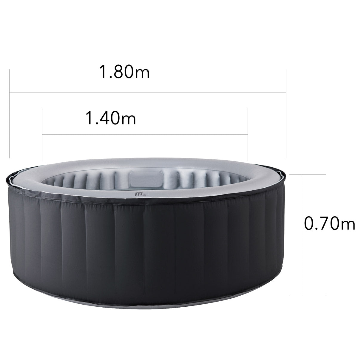 Aufblasbarer Whirlpool outdoor mit fester Außenwand, rund, grau-schwarz, Garten Jacuzzi, Aussenwhirlpool.