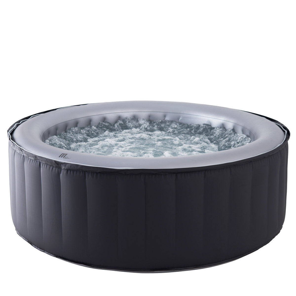 Aufblasbarer Whirlpool Outdoor mit fester Außenwand, grau-schwarz, Garten Jacuzzi für 4 Personen.