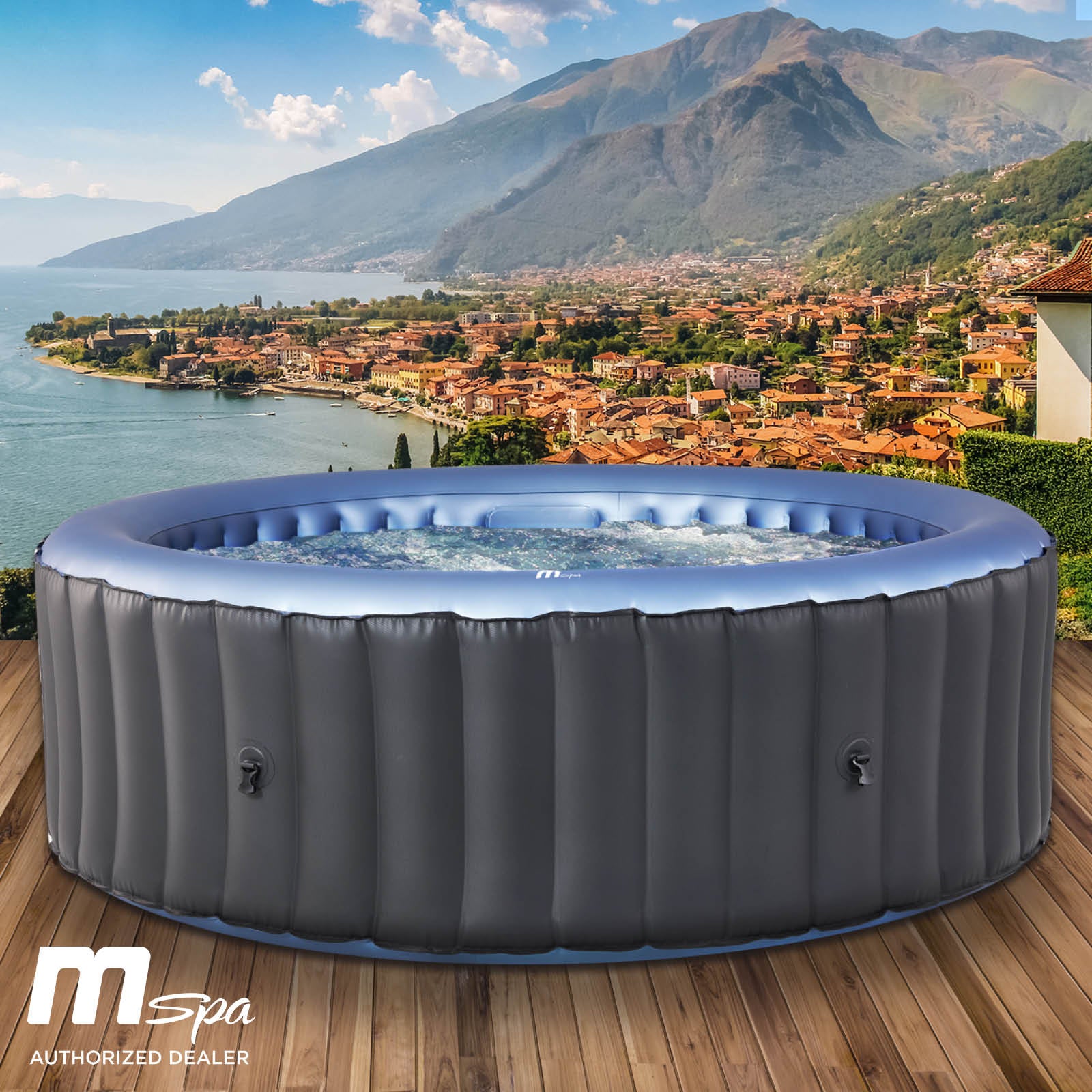 Aufblasbarer Whirlpool Outdoor in Dunkelgrau für 8 Personen, runder Garten Jacuzzi, außenwhirlpool mit integriertem.