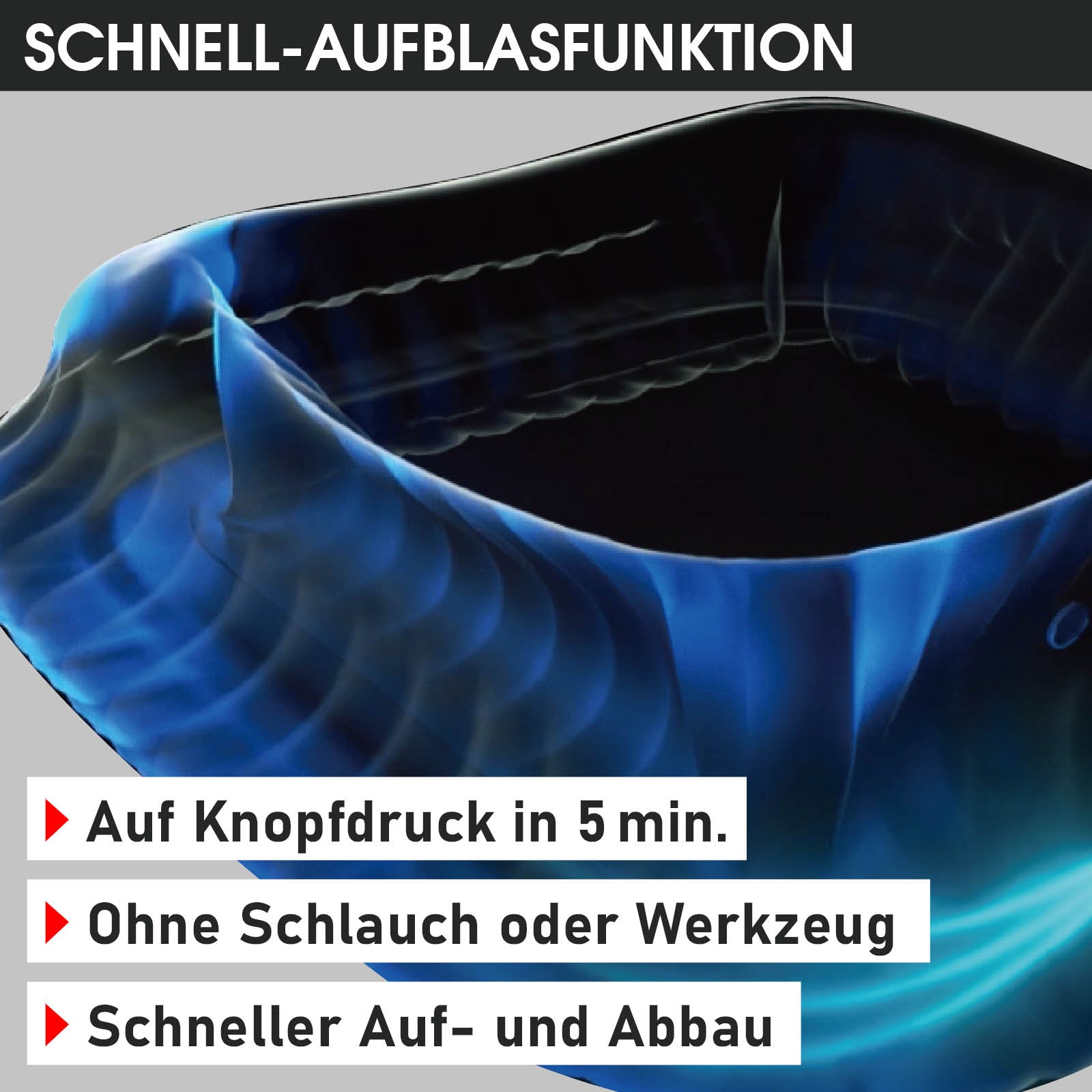 Blauer aufblasbarer Whirlpool Outdoor mit Schnell-Aufblasfunktion für Garten Jacuzzi und Außenwhirlpool.