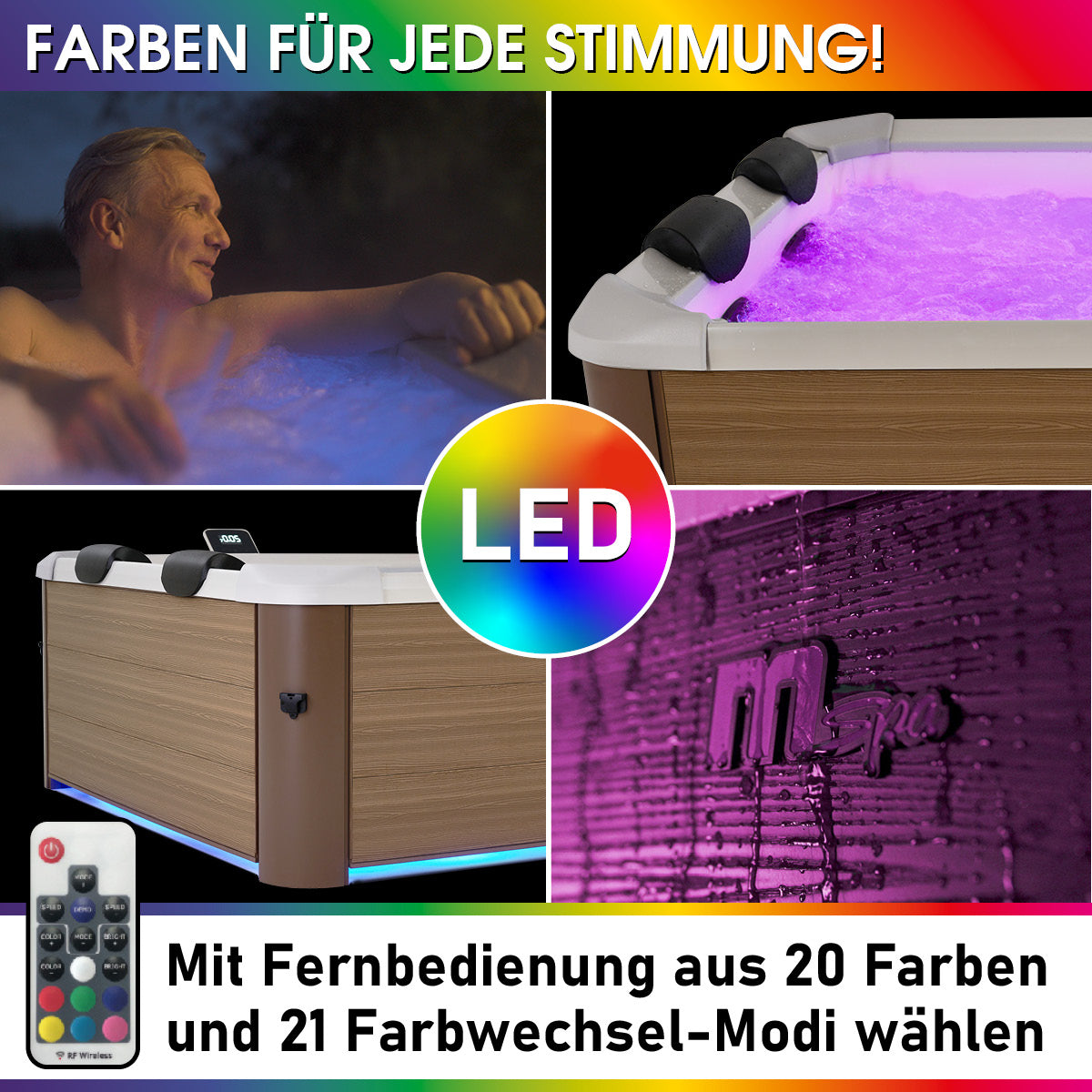 Whirlpool Outdoor Oslo Amber mit LED-Beleuchtung, feste Außenwand, Garten Jacuzzi, 6-Personen Aufblasbar Aussenwhirlpool.