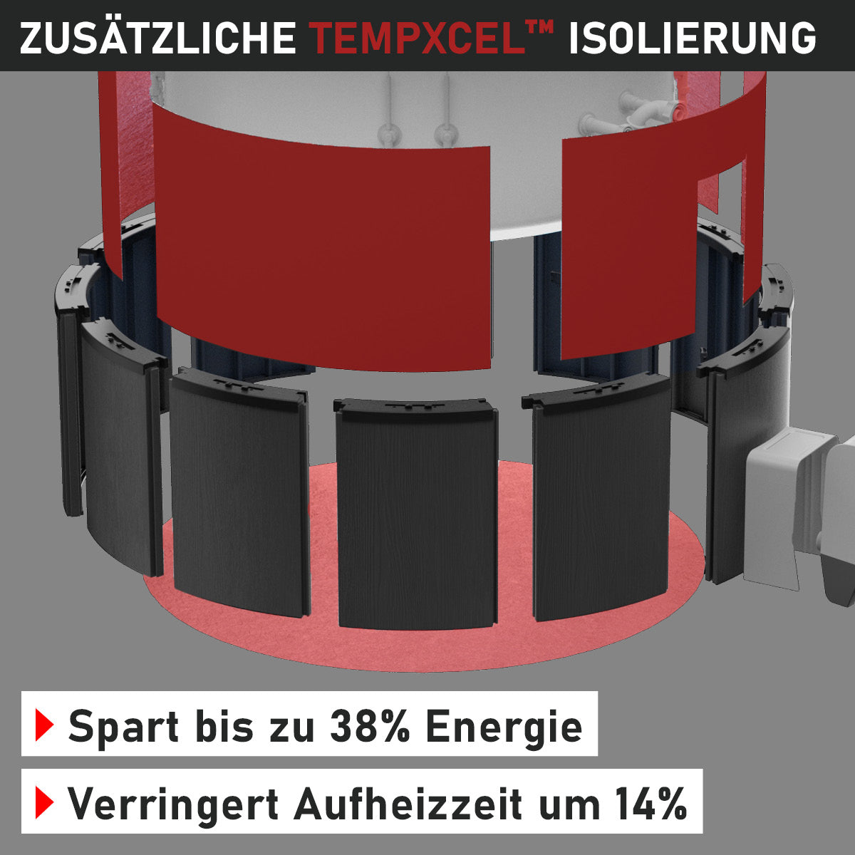 Halbfeste Isolierung für Whirlpool mit TempXcel-Technologie, schwarz und rot, rund.