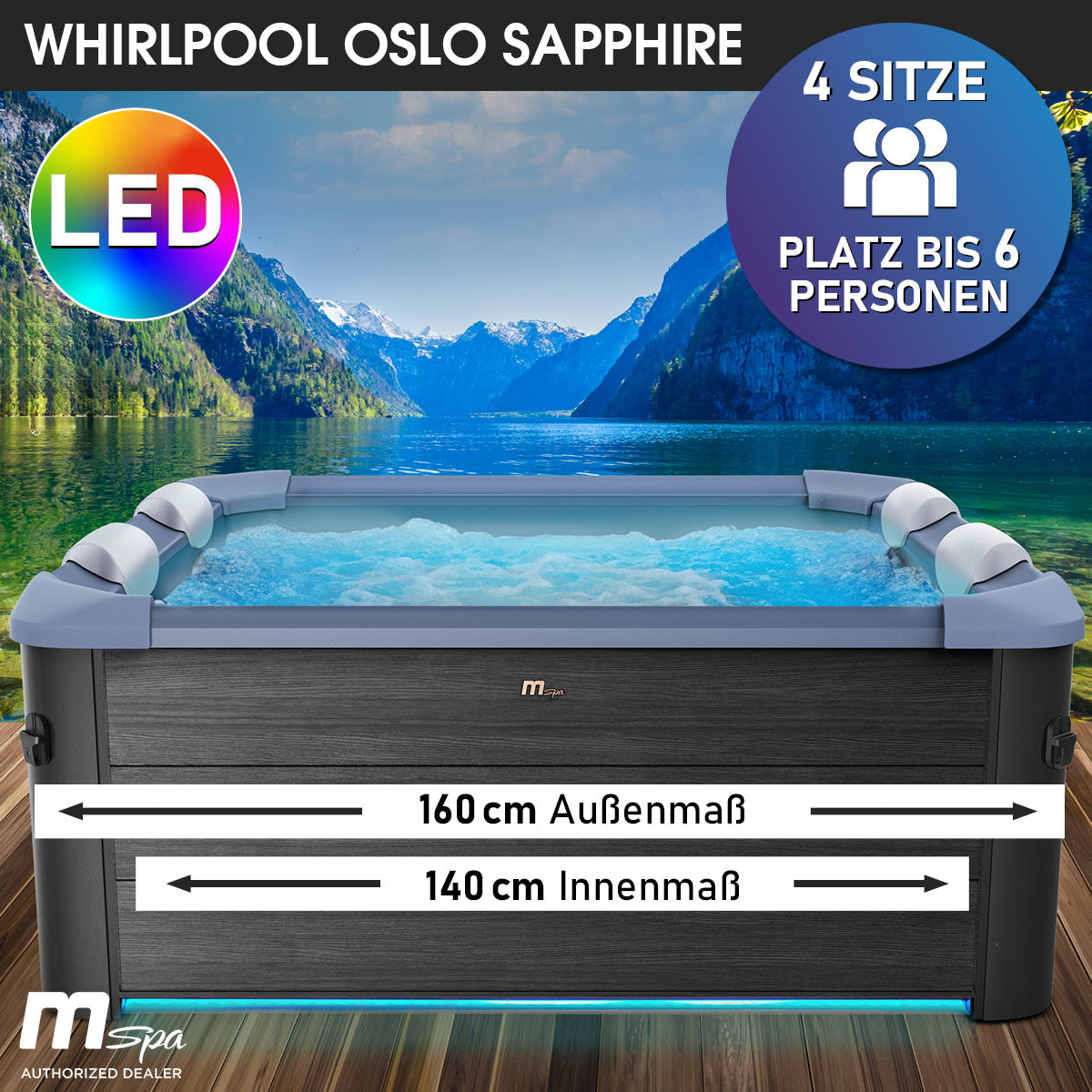 BRAST Mspa Whirlpool OSLO SAPPHIRE 6 Personen mit LED