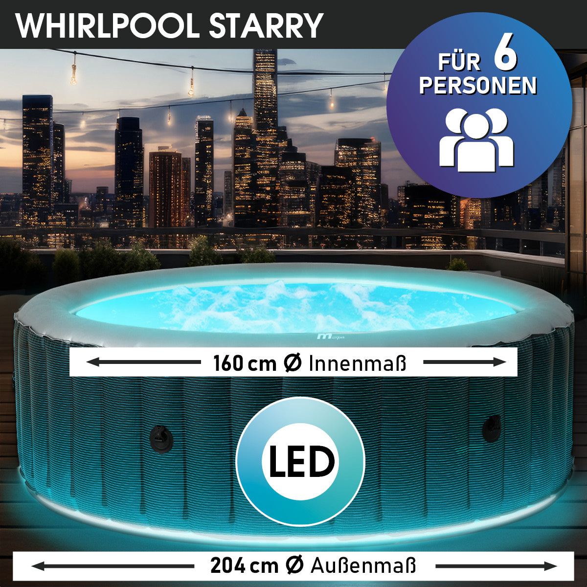 BRAST Aufblasbarer Whirlpool MSpa STARRY 6 Personen mit LED