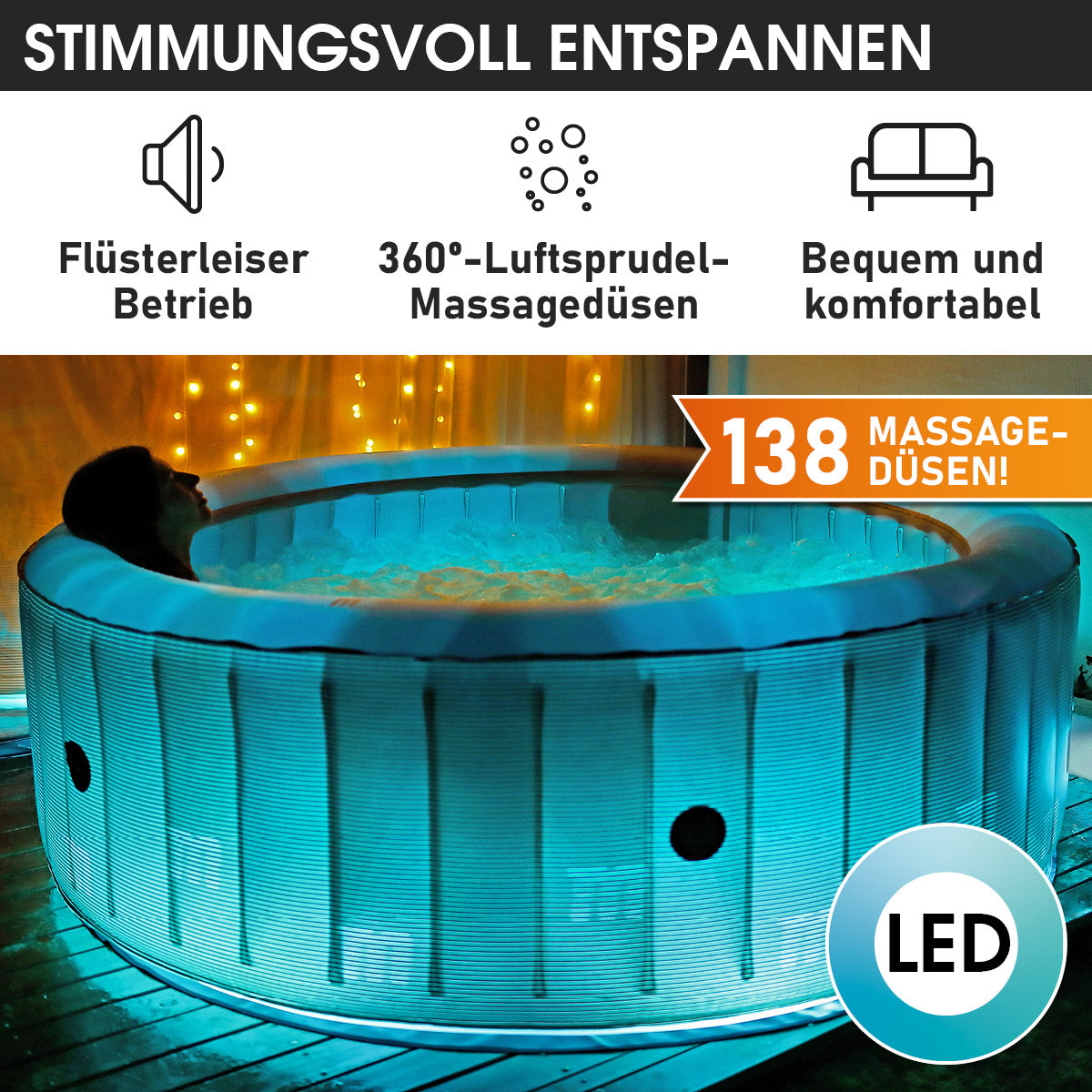 BRAST Aufblasbarer Whirlpool MSpa STARRY 6 Personen mit LED