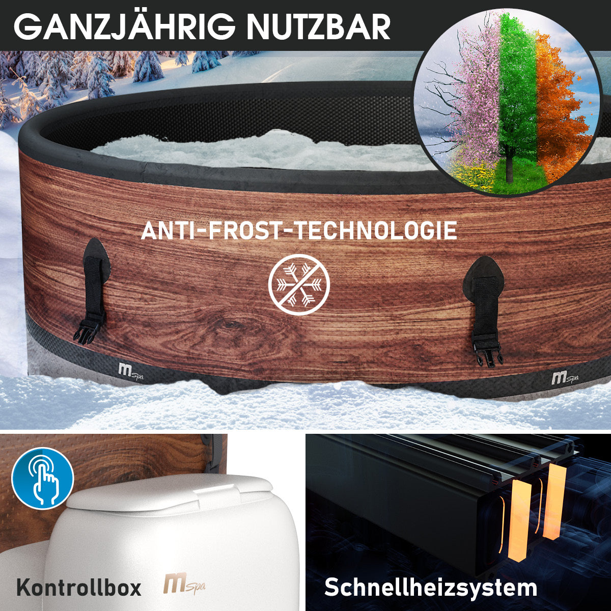 Aufblasbarer Braun-Holz-Optik Whirlpool mit Schaum und Steuerbox, 6 Personen, Schnellheizsystem.