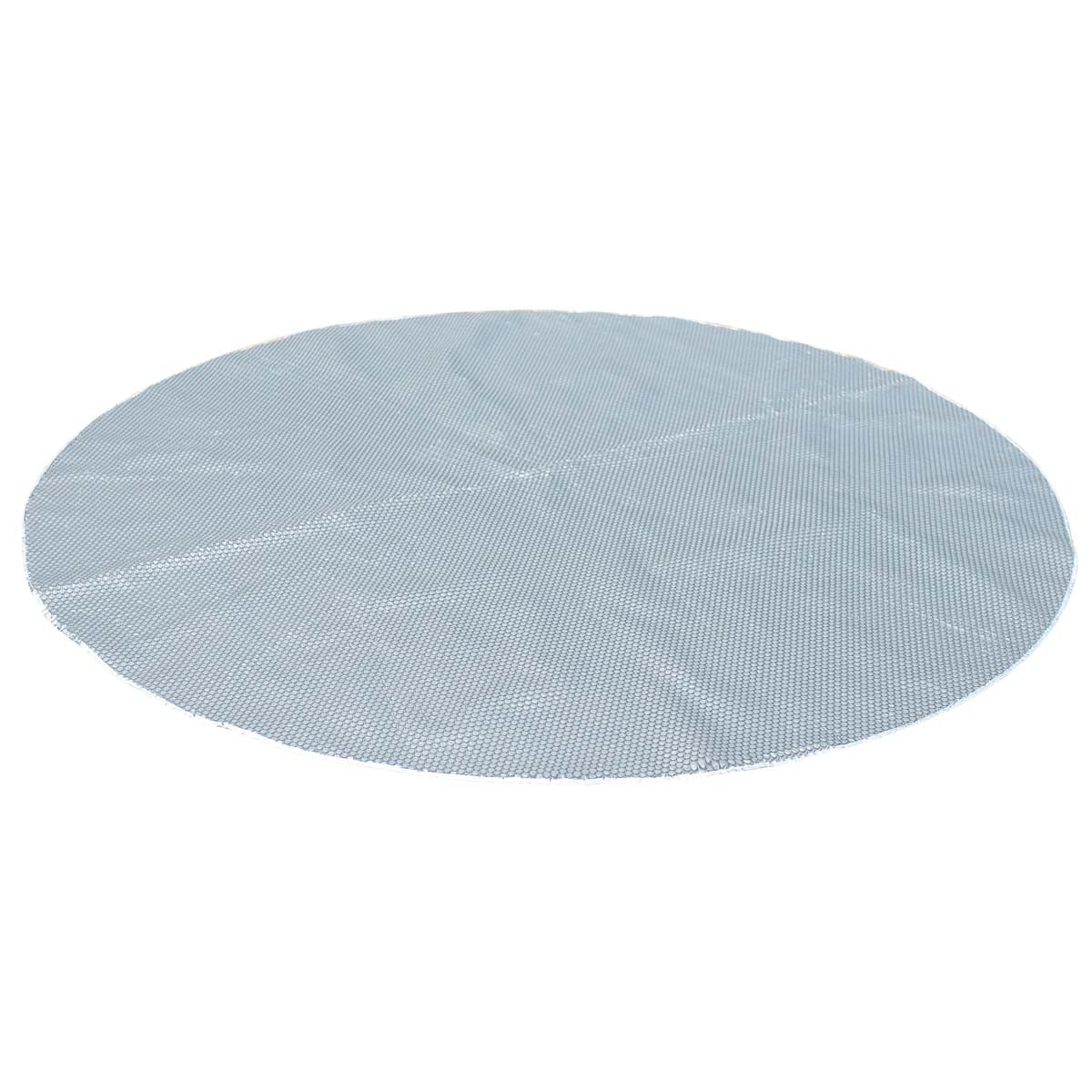 Runde hellgraue Bodenmatte aus weichem Material, geeignet für 8 Personen.