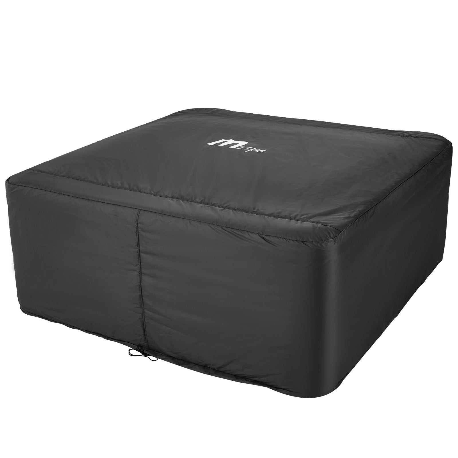 Schwarze, quadratische Thermoabdeckung aus wasserabweisendem Material mit Reißverschluss für MSpa Whirlpool.