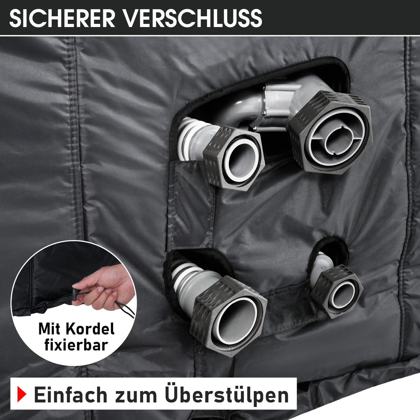 Dunkelgraue Thermoabdeckung mit sicherem Verschluss und Zugkordel für MSpa Whirlpool OSLO PLUS.