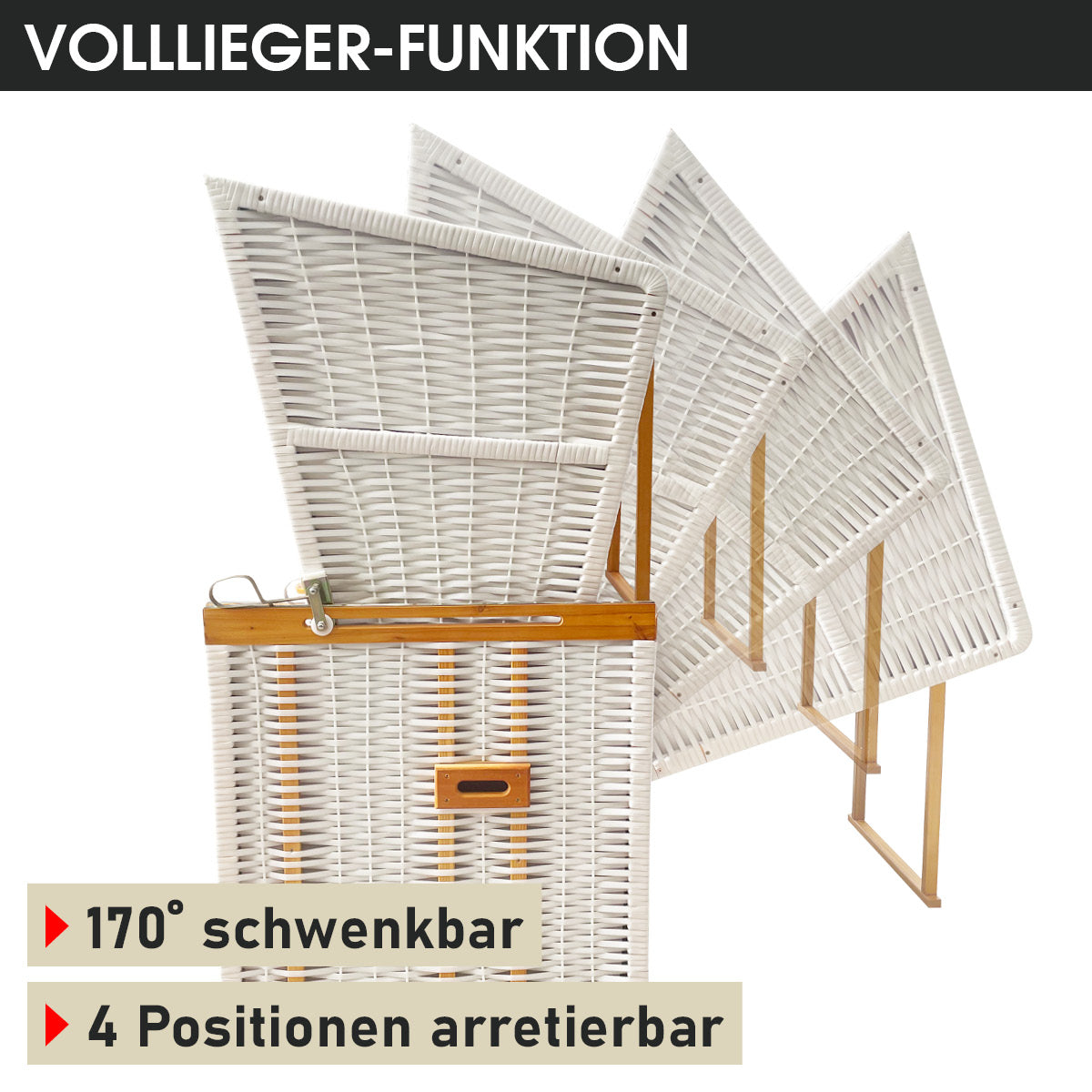 Weißer wetterfester Strandkorb Norderney Deluxe mit 170° drehbarem Dach und 4-arretierbaren Positionen, ideal für Balkon und .