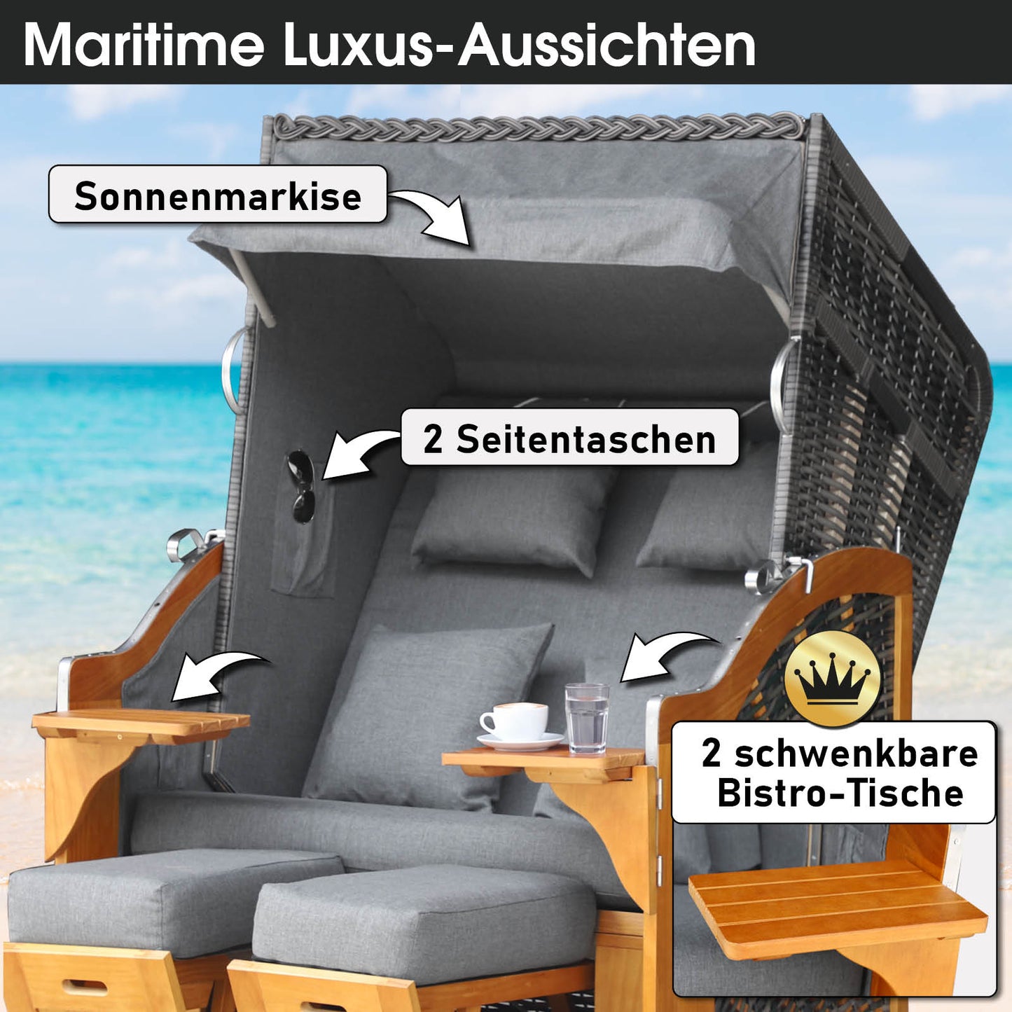 Strandkorb BORNHOLM Premium grau