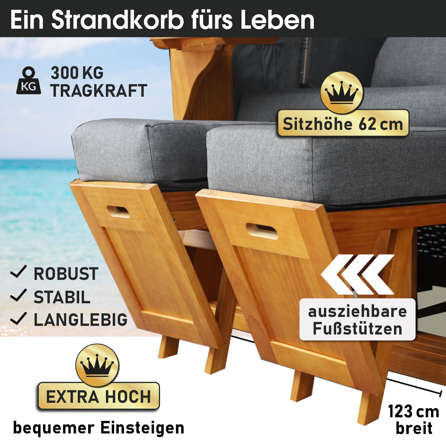 Strandkorb BORNHOLM Premium grau