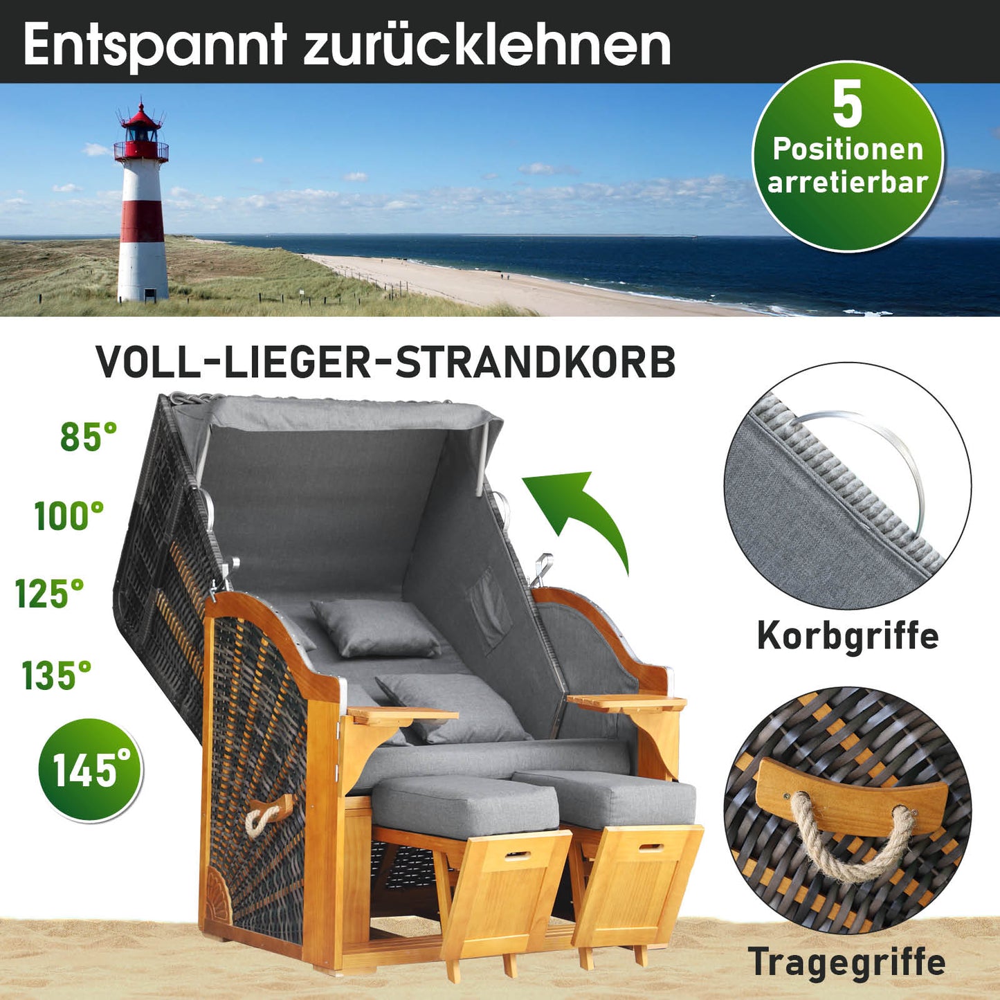 Strandkorb BORNHOLM Premium grau