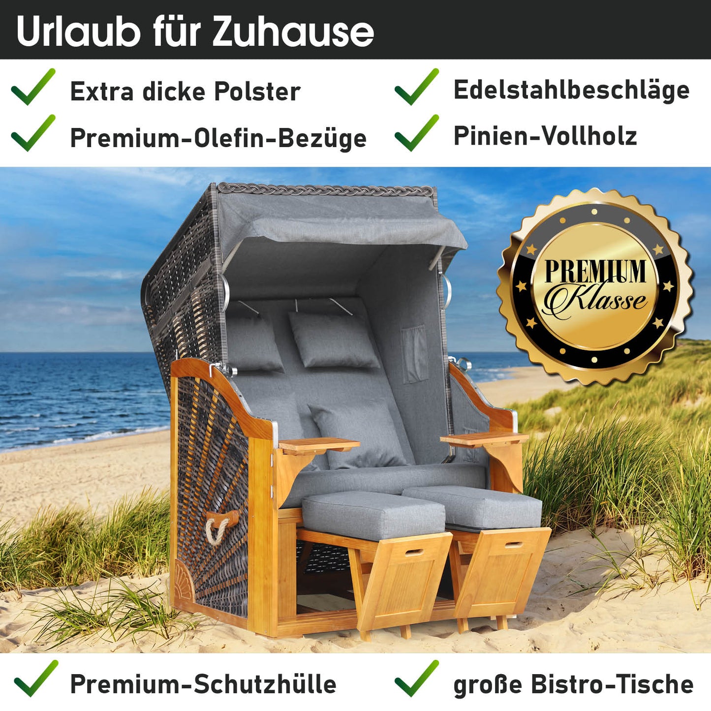 Strandkorb BORNHOLM Premium grau