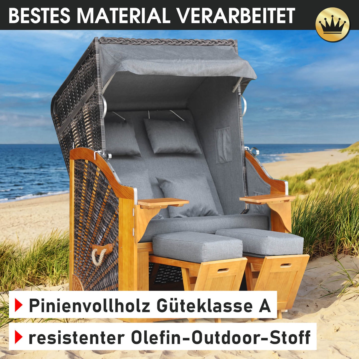 Strandkorb BORNHOLM Premium grau