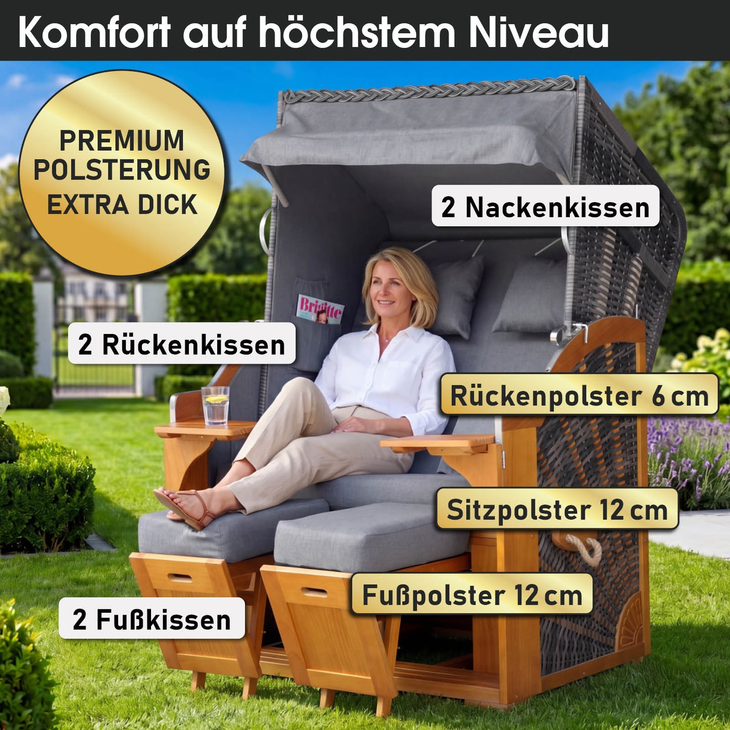 Strandkorb BORNHOLM Premium grau