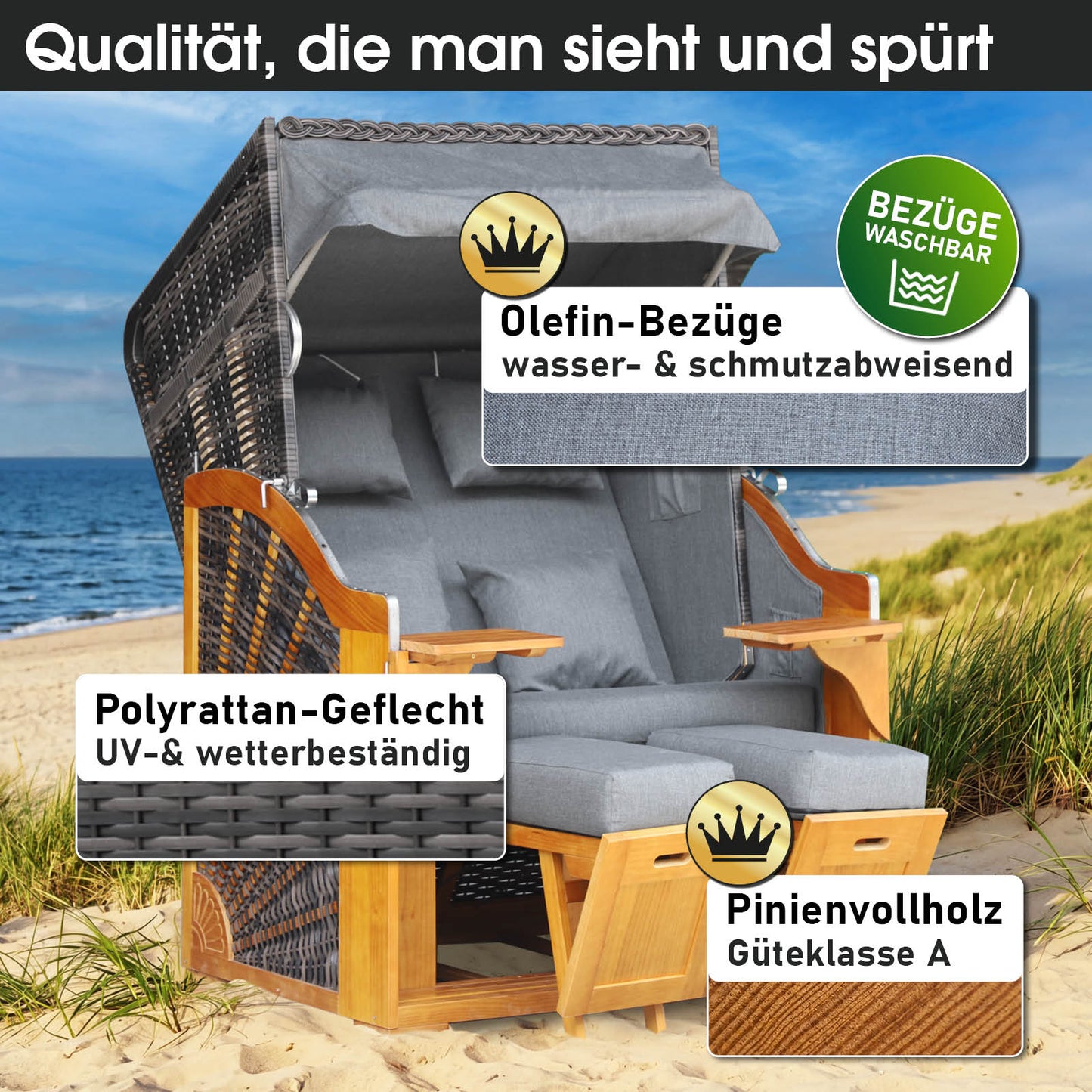 Strandkorb BORNHOLM Premium grau