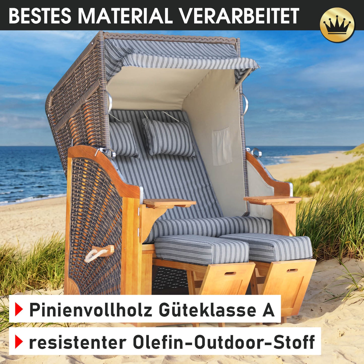 Strandkorb BORNHOLM Premium anthrazit / weiß gestreift