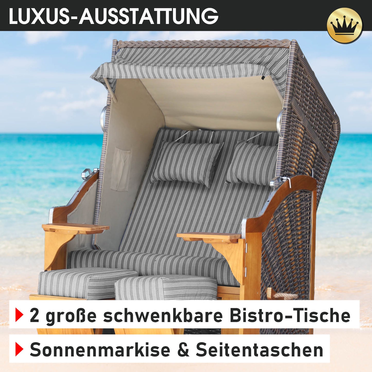 Strandkorb BORNHOLM Premium anthrazit / weiß gestreift